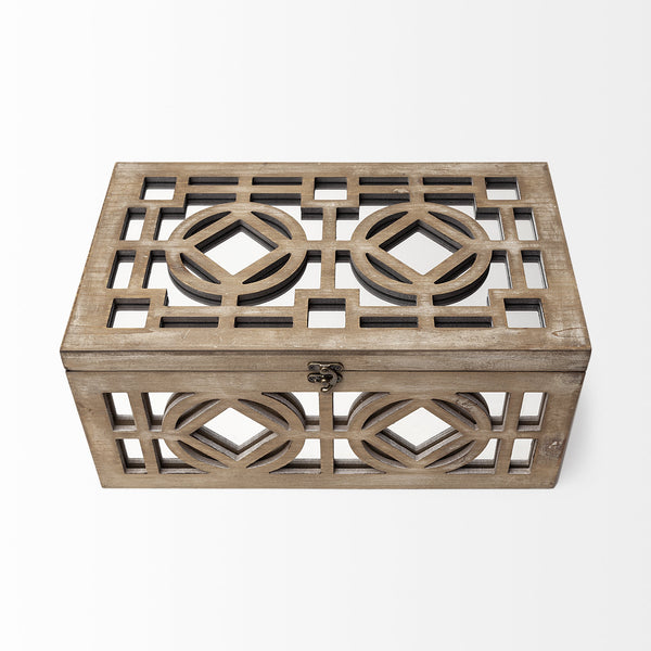 Estooki Set of 2 Natural Wood Mirrored Boxes