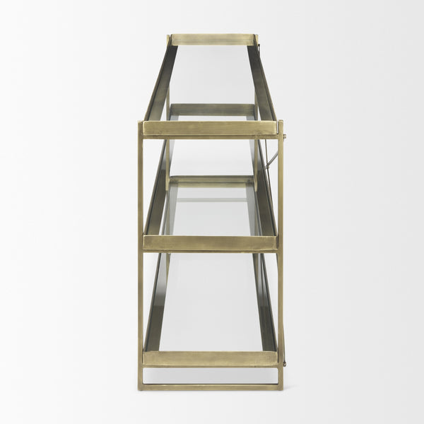 Trey 72.0L x 16.0W x 30.0H Gold Metal W/Glass Console Table