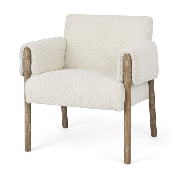 Ashton Cream Boucle Fabric w/ Brown Wood Accent Chair