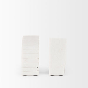 Stept White Marble Bookends w/rough carving (set of 2)