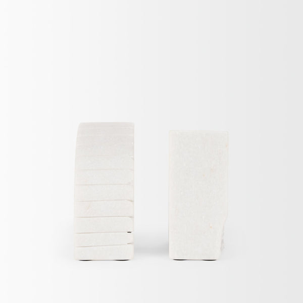 Stept White Marble Bookends w/rough carving (set of 2)