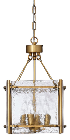 Glenn Small Square Metal 4-Light Chandelier, Antique Brass