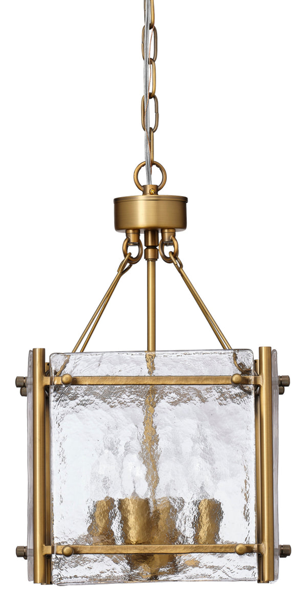 Glenn Small Square Metal 4-Light Chandelier, Antique Brass