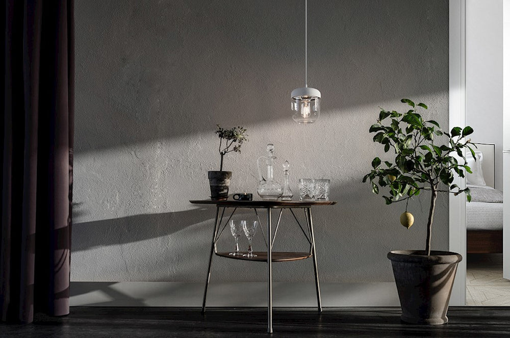 Acorn White and Steel Hardwired Pendant with LED Bulb