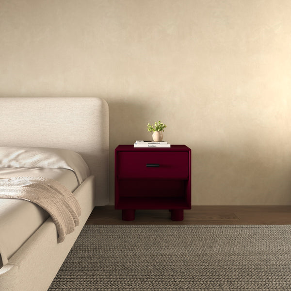 Moe's Jolene Nightstand in Deep Red with Shelf