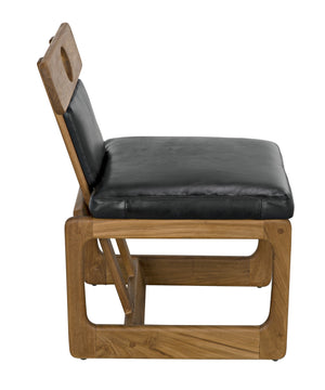 Buraco Teak Dining Chair with Gloss Finish and Black Leather Upholstery