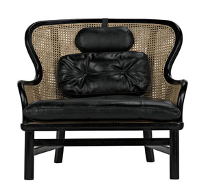 Marabu Sungkai/Mindi Chair in Charcoal Black with Black Leather and Caning
