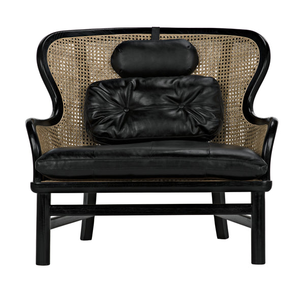 Marabu Sungkai/Mindi Chair in Charcoal Black with Black Leather and Caning
