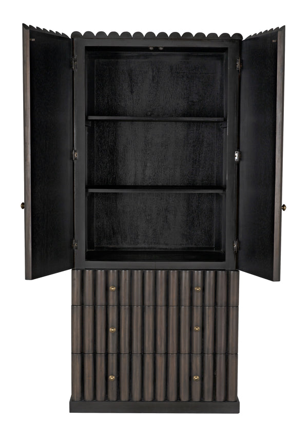 Amunet Mahogany Hutch in Pale Finish with Light Brown Trim and Brass Pulls