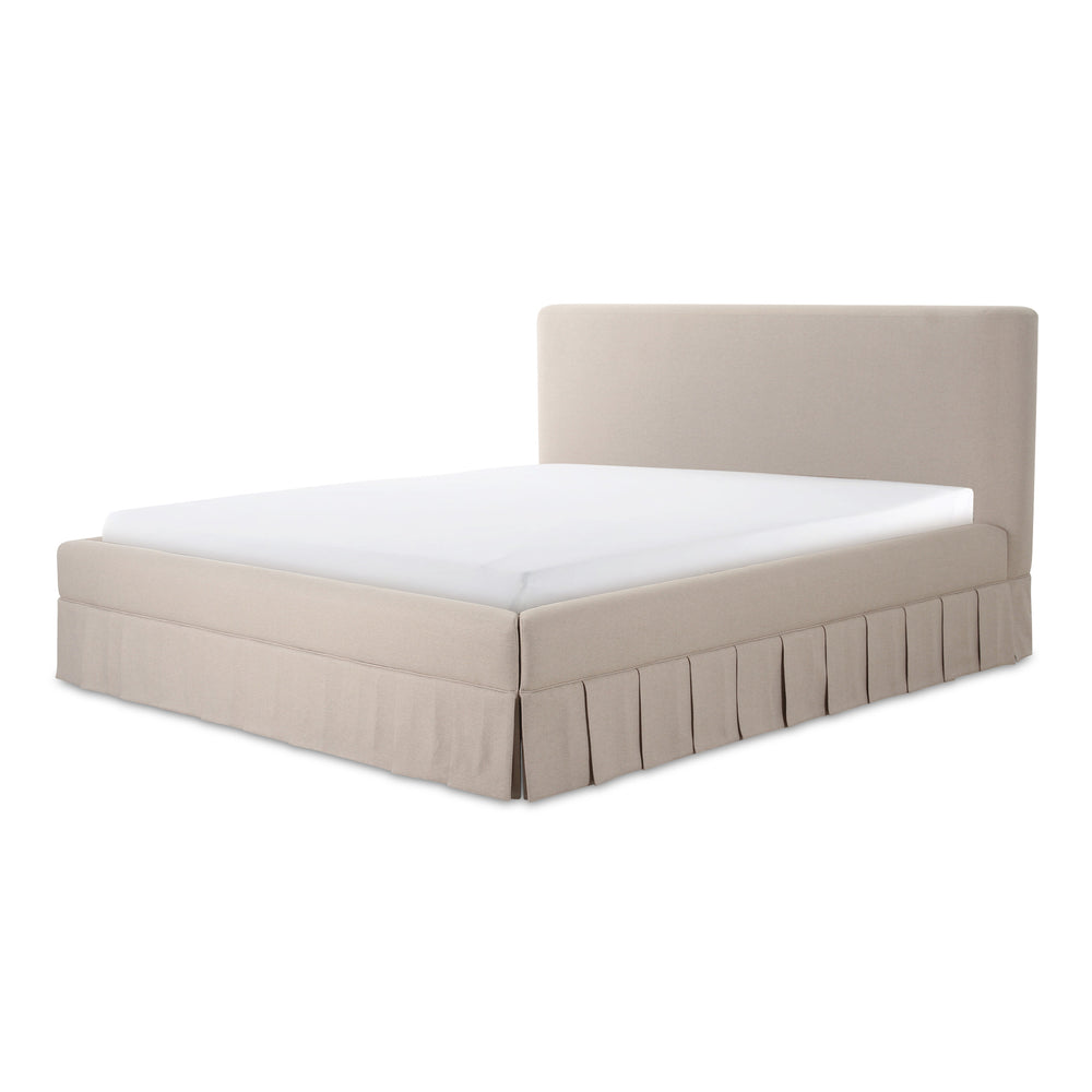 Moe's Maren King Bed Beige Upholstered with Pleat Base