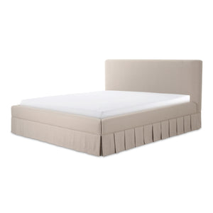 Moe's Maren King Bed Beige Upholstered with Pleat Base