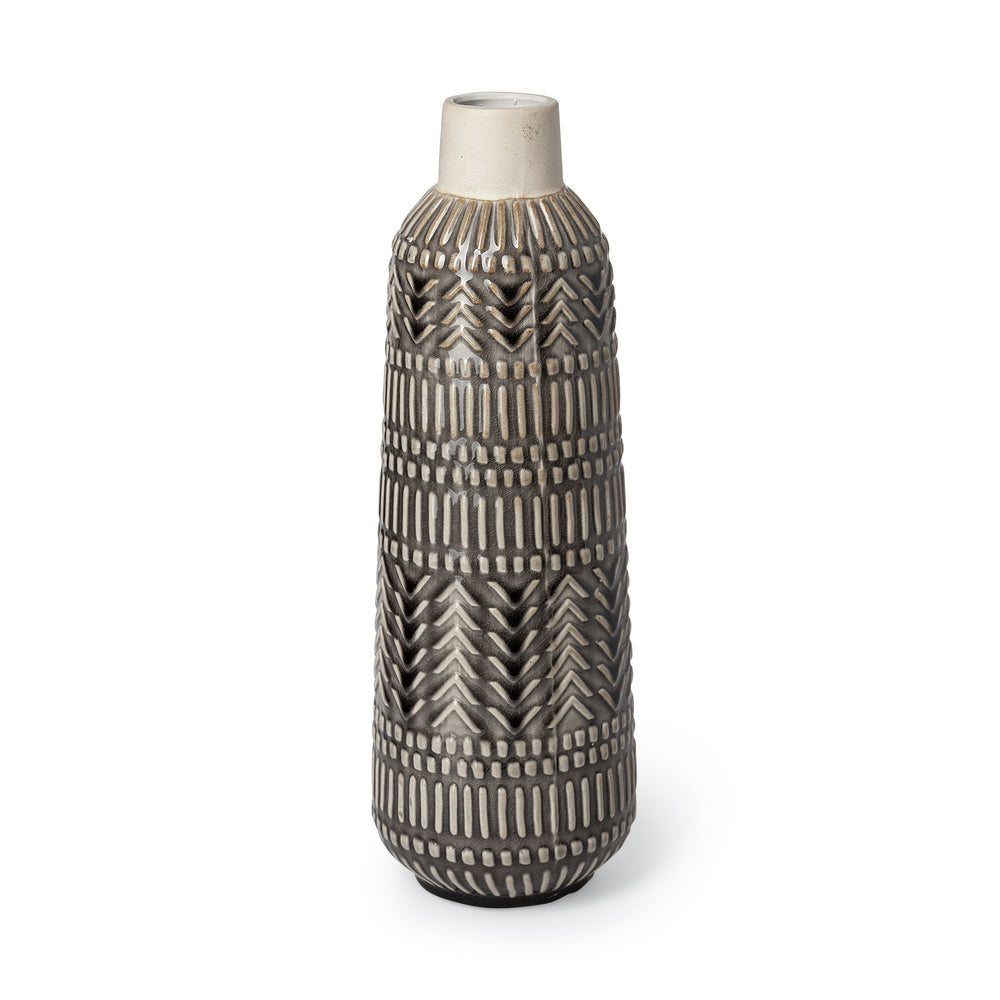 Riker III Large Dark Gray Cream Ceramic Vase