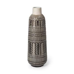 Riker III Large Dark Gray Cream Ceramic Vase