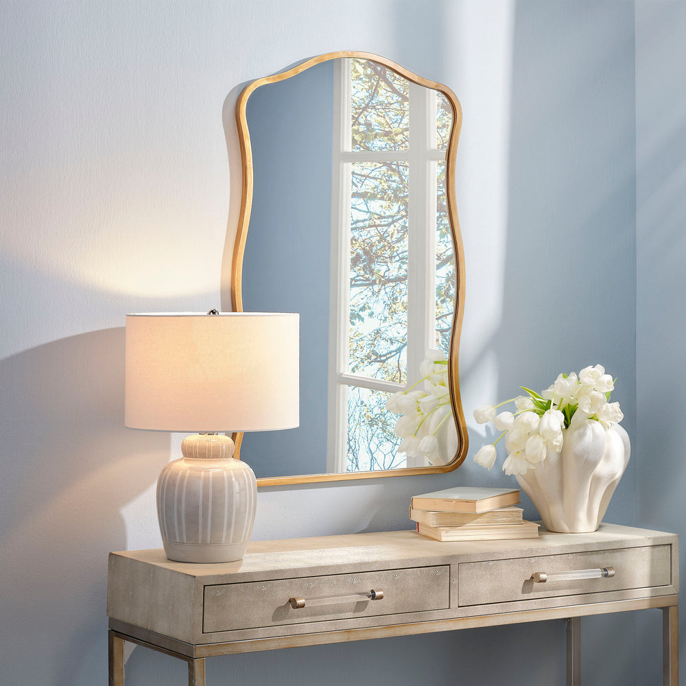 Aurora Wavy Iron Wall Mirror, Antique Brass
