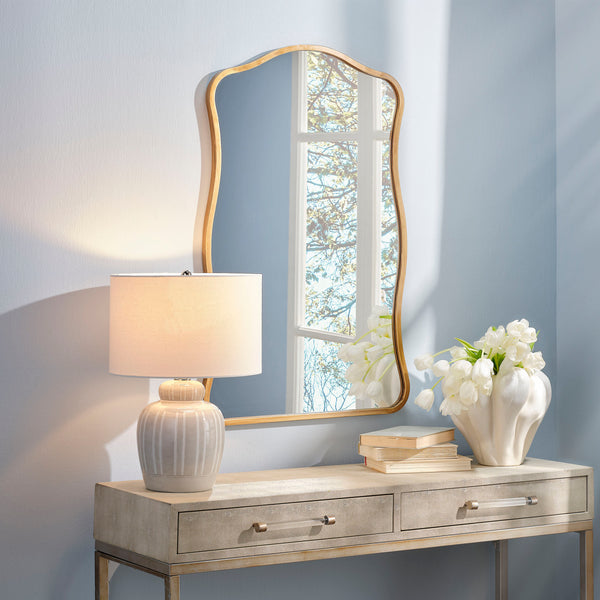 Aurora Wavy Iron Wall Mirror, Antique Brass