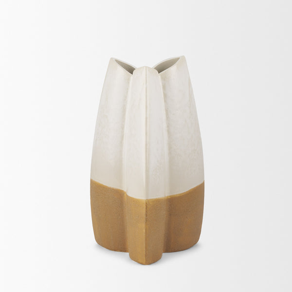 Vania Small Off White w/ Tan Textured Ceramic Vase