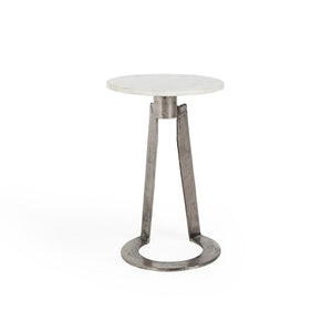 Leyton Marble Aluminum Round Accent Table - White