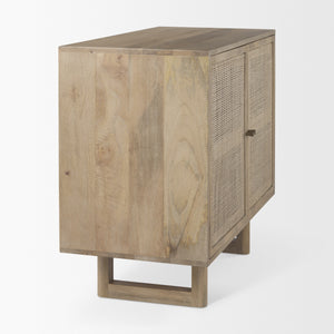 Grier 36L x 18W x 31H Light Brown Wood w/ Cane 2 Door Accent Cabinet