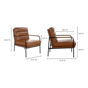 Moe's Verlaine Armchair in Chestnut Brown Leather