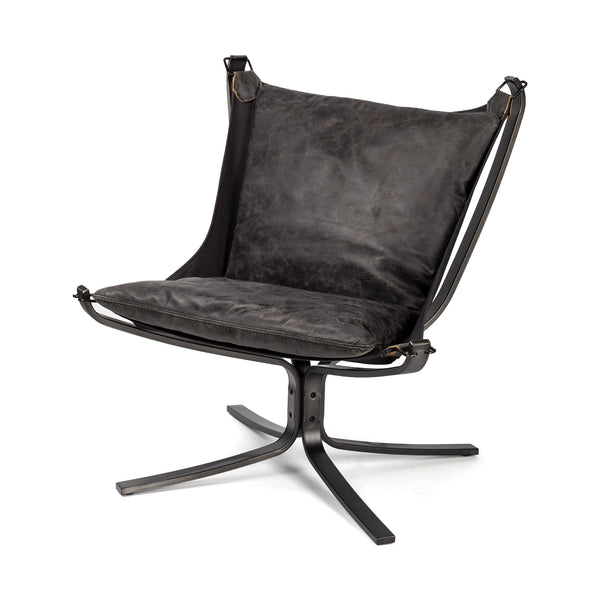Colarado Black Leather Cushions w/ Black Metal Frame Sling-Style Accent Chair