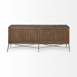 Swordfish 72L x 19W  x 30.25H Two-Tone Brown Wood Cabinet Silver Metal Base 4 Cabinet Door Sideboard