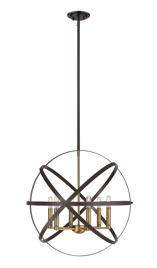 Cavallo 6 Light Pendant in Hammered Bronze + Olde Brass Finish