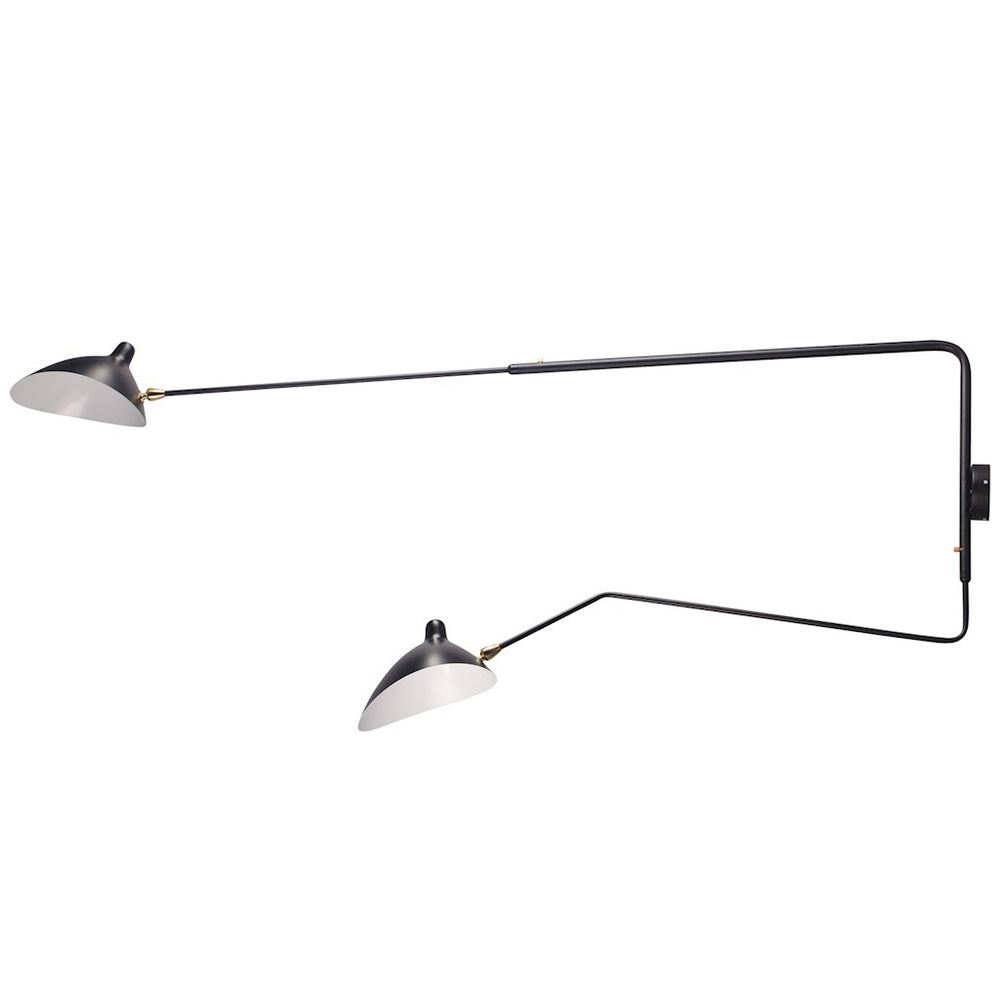 Astrom Two Armed Wall Lamp in Black w/ Brass Accent