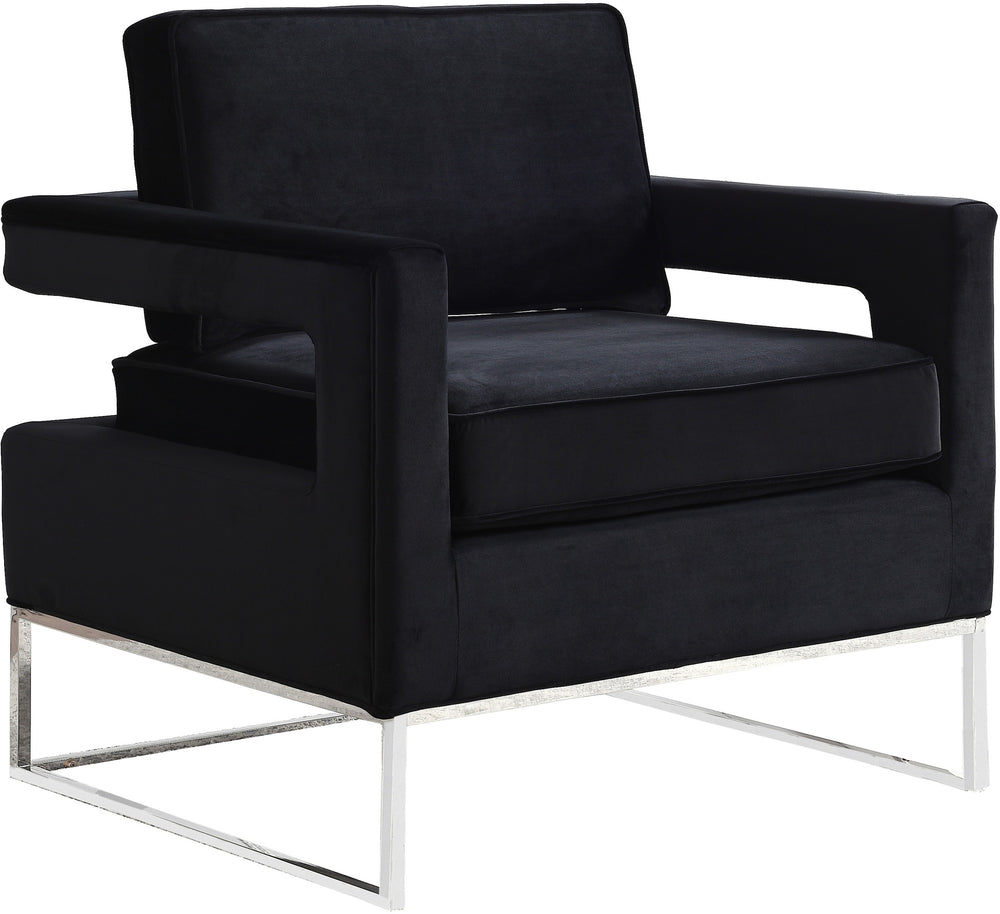 Alfonso Accent Chair In Black Velvet And Chrome Stainless Steel Base