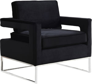 Alfonso Accent Chair In Black Velvet And Chrome Stainless Steel Base