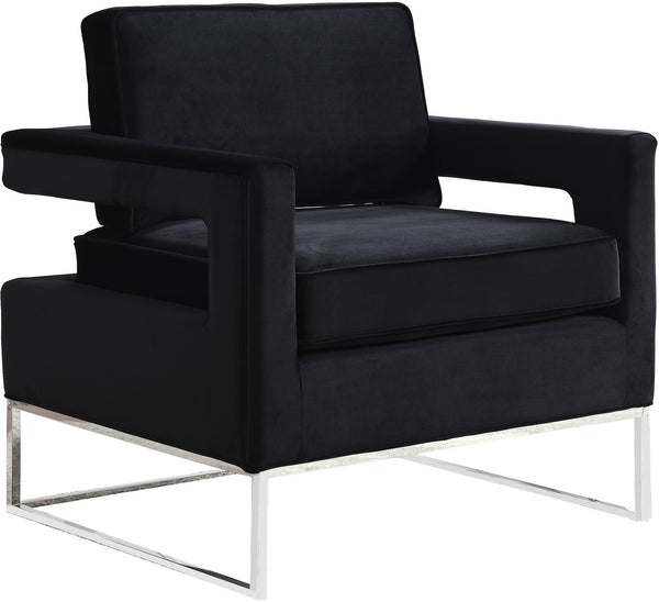 Alfonso Accent Chair In Black Velvet And Chrome Stainless Steel Base