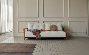 RAN D.E.L. SOFA BED in MIXED DANCE NATURAL FABRIC WITH Dark wood LEGS 527