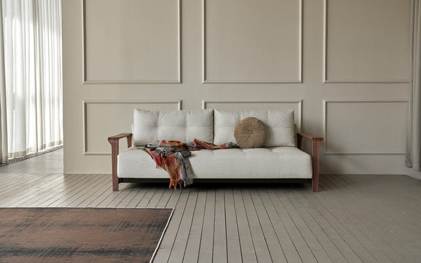 RAN D.E.L. SOFA BED in MIXED DANCE NATURAL FABRIC WITH Dark wood LEGS 527