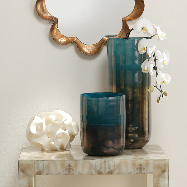 Vapor Hand Blown Decorative Glass Vase, Aqua