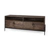 Glenn IV Dark Brown Wood w/ Black Iron Frame Media Console w/ Storage, TV Stand for TV up to 71"