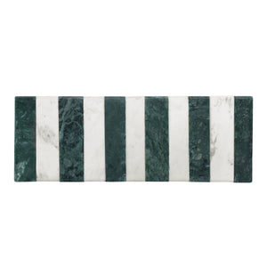 GREEN AND WHITE MARBLE TRAY WITH BRASS FEET
