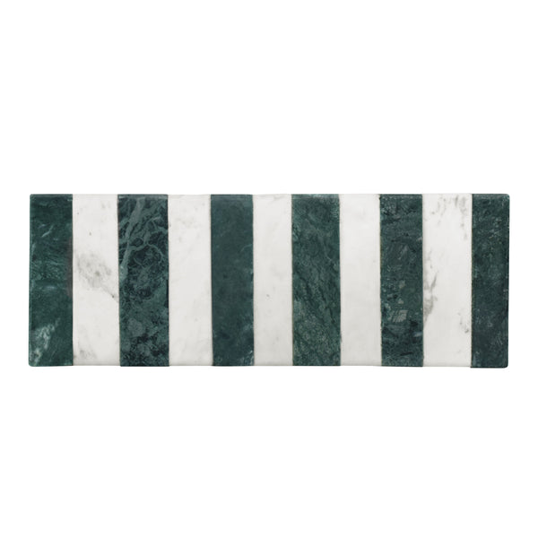 GREEN AND WHITE MARBLE TRAY WITH BRASS FEET