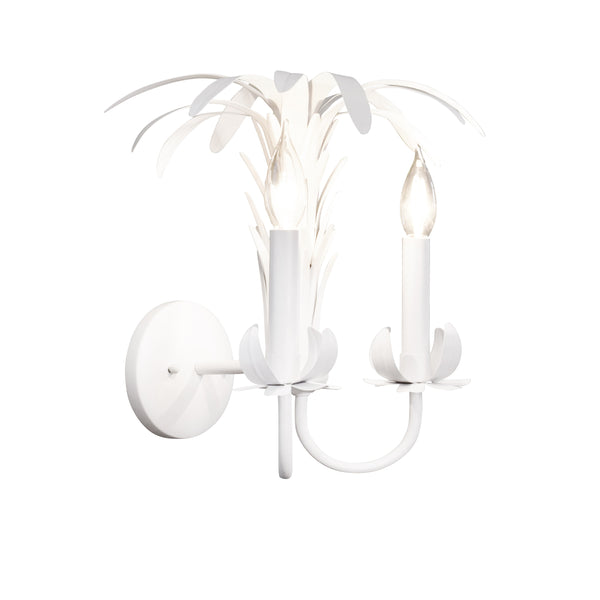 PALM SPRAY TWO ARM TOLE WALL SCONCE IN MATTE WHITE POWDER COAT