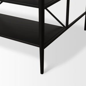 Amika White Marble Top Black Metal Base Kitchen Island
