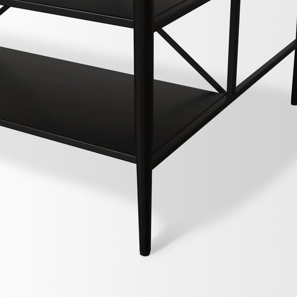 Amika White Marble Top Black Metal Base Kitchen Island