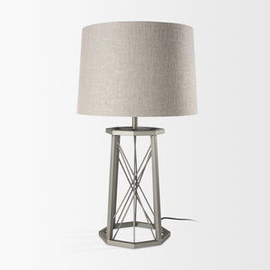 Raen (28.5"H) Gray Metal Octagonal Base w/Beige Shade Table Lamp