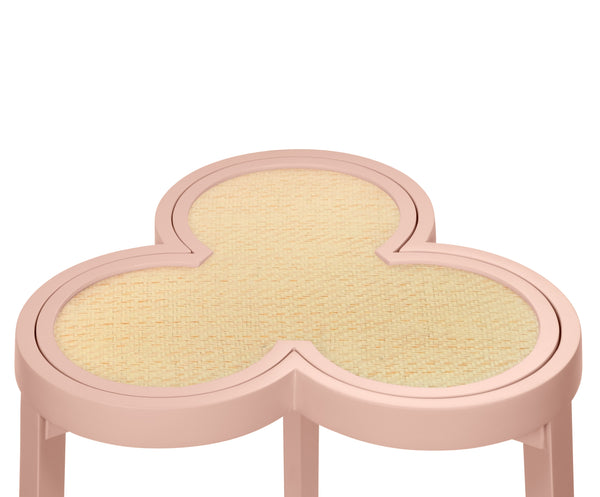 CLOVER CIGAR TABLE WITH REVERSIBLE LACQUER AND NATURAL GRASSCLOTH TOP IN MATTE PINK LACQUER