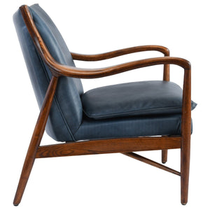 Kiannah Leather Club Chair in Ocean Blue
