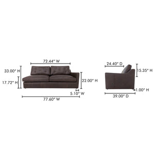 Moe's Thurlow Right Arm Facing Sofa in Brown Leather