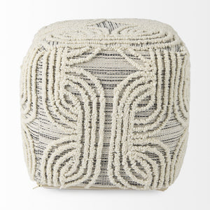 Amaya 16.0L x 16.0W x 16.0H Cream/Black/Gray Wool and Cotton Pouf