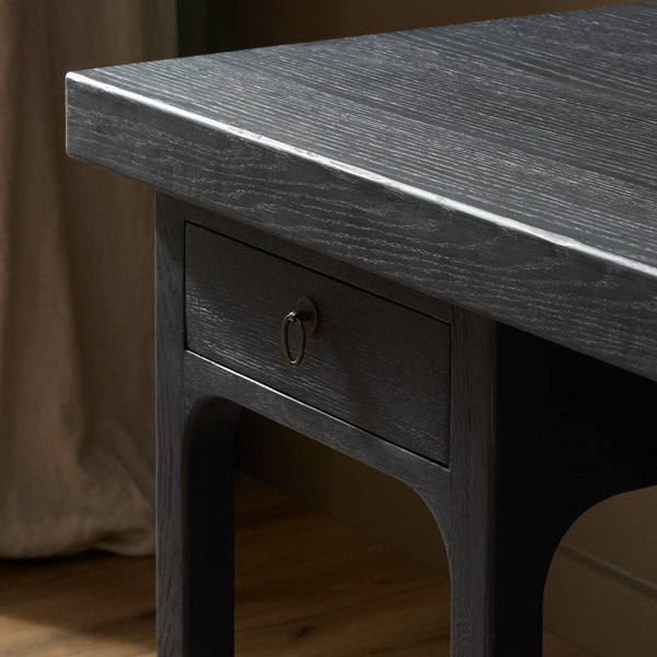 Avedon Desk In Aged Black Oak And Aged Black Oak Veneer And Brass Patina