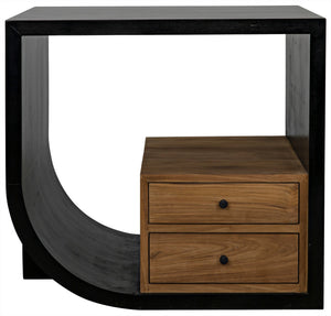 Burton Side Table, Left, Hand Rubbed Black and Teak