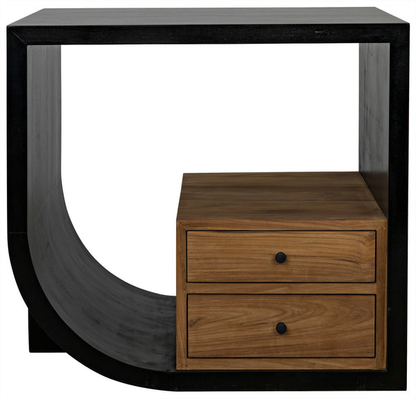 Burton Side Table, Left, Hand Rubbed Black and Teak
