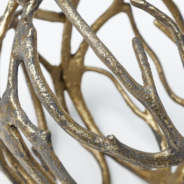 Sphaira Noir I Small 5L x 5W Gold Cast Aluminum Decorative Tree Branch Orb