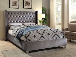 Isabel King Bed In Grey Velvet