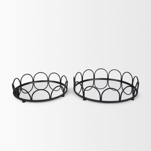 Lenore Round Metal/Mirror Tray Black (Set of 2)